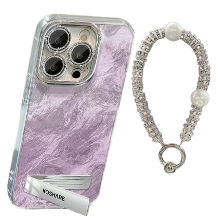 Gradient Glacial Streak Phone Case For iPhone, Shockproof, with Wrist Strap Chain