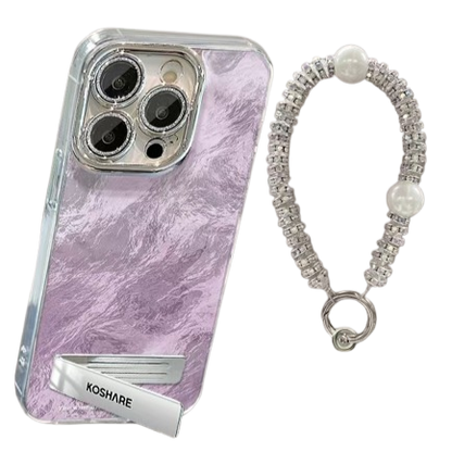 Gradient Glacial Streak Phone Case For iPhone, Shockproof, with Wrist Strap Chain