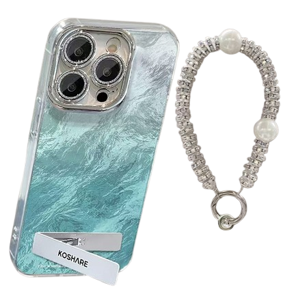 Gradient Glacial Streak Phone Case For iPhone, Shockproof, with Wrist Strap Chain