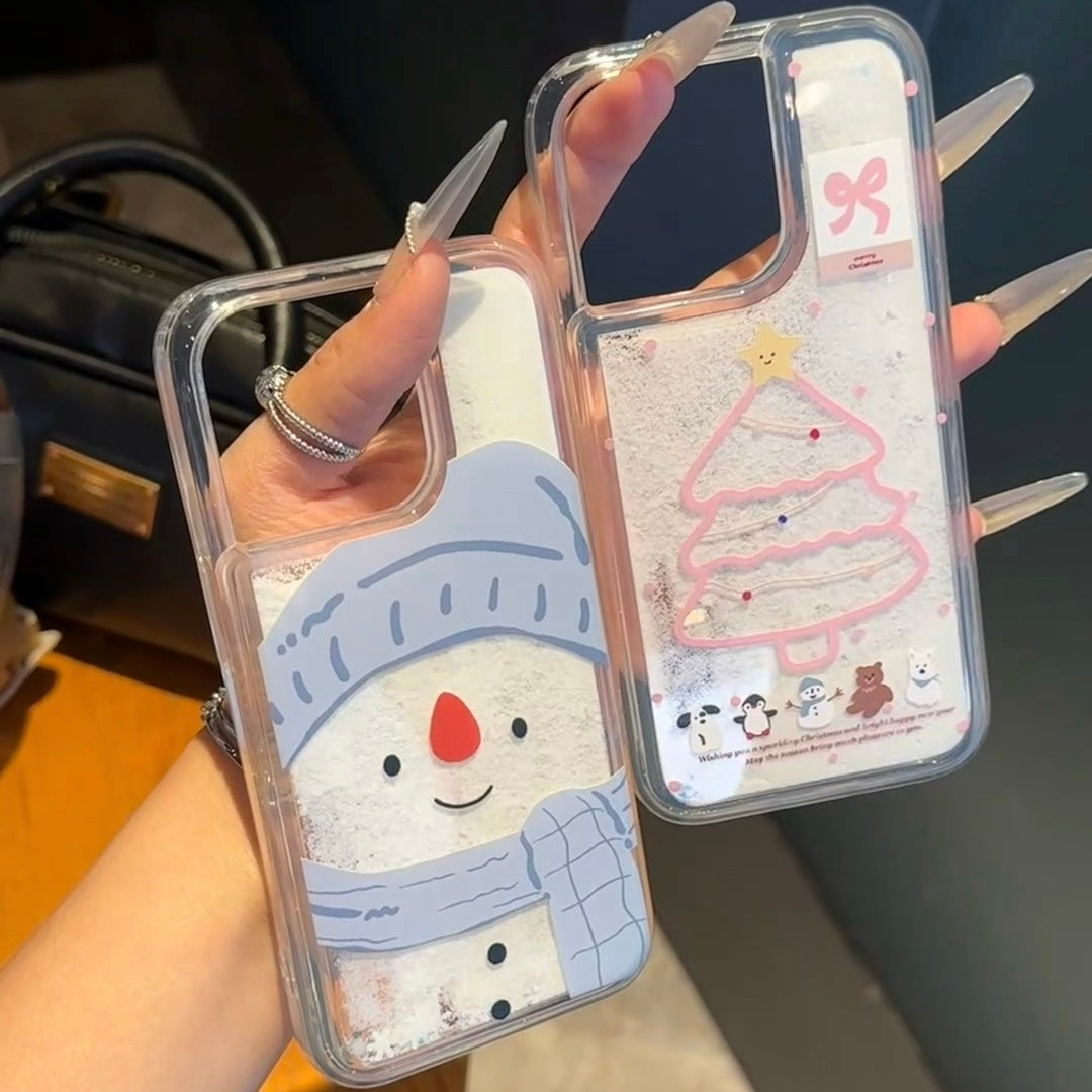 Set of 2 Snowing Quicksand Christmas Tree case for iPhone 12-16 - Funoky