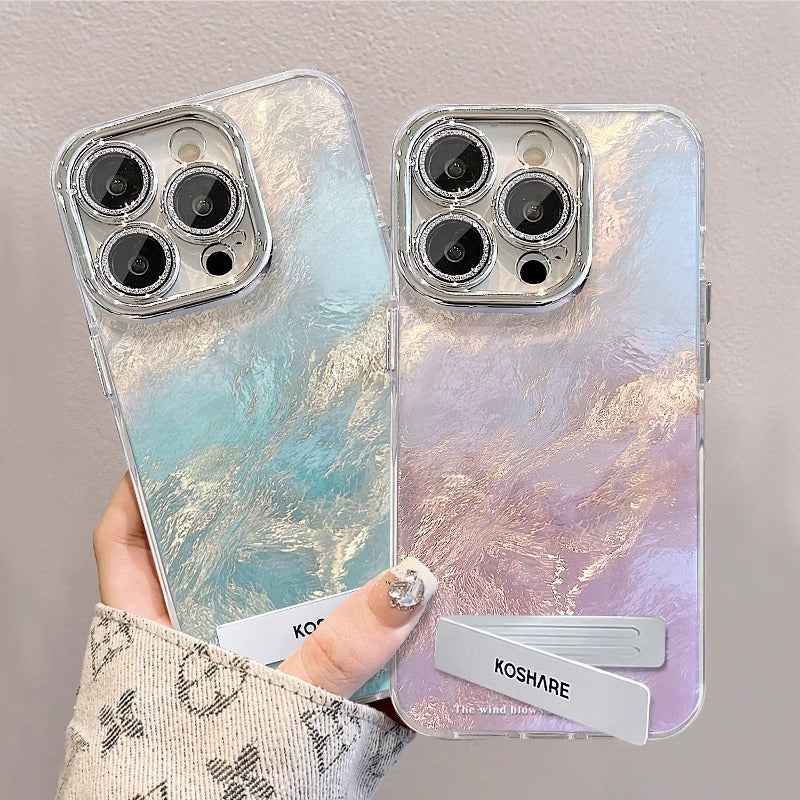 Gradient Glacial Streak Phone Case For iPhone, Shockproof, with Wrist Strap Chain