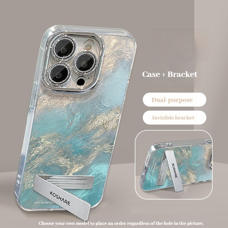 Gradient Glacial Streak Phone Case For iPhone, Shockproof, with Wrist Strap Chain