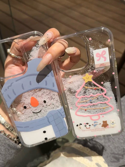 Set of 2 Snowing Quicksand Christmas Tree case for iPhone 12-16 - Funoky